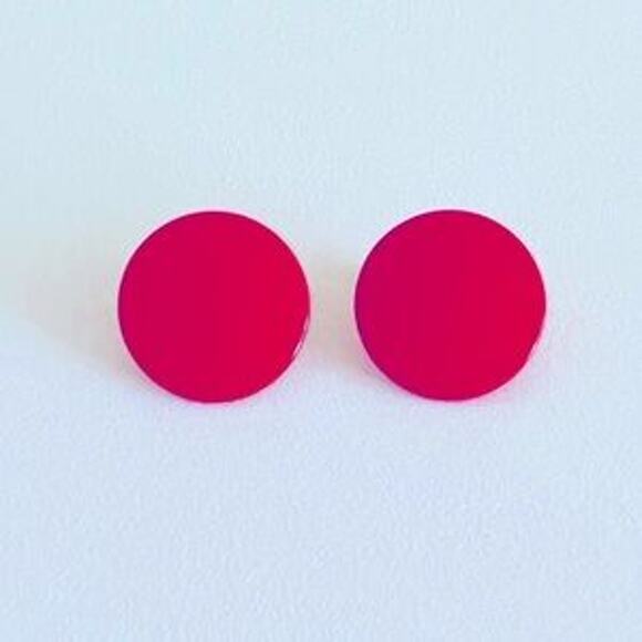 Vtg Red MCM Circle Round Earrings Screw-back Clip-on Geometric Retro Disc - Picture 1 of 11